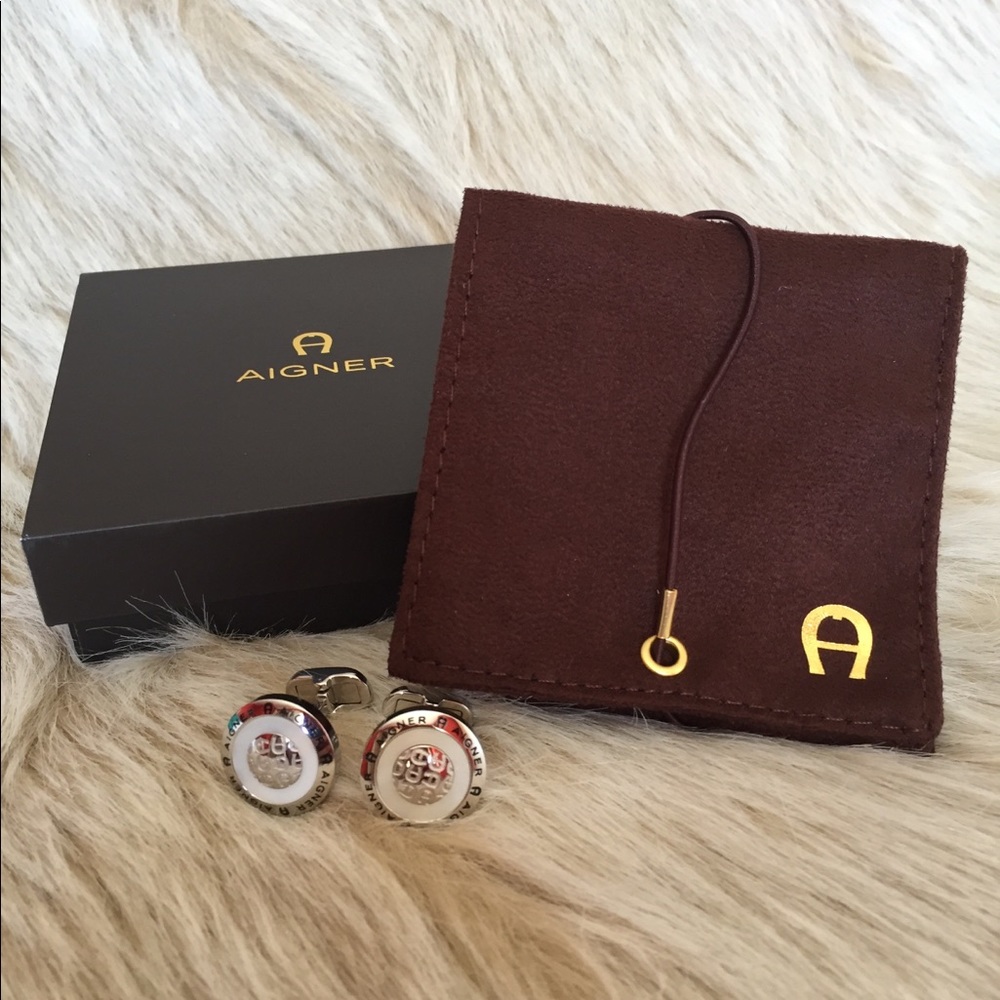 ✨NWOT✨Aigner Men's Silver Plated&White Cufflinks
